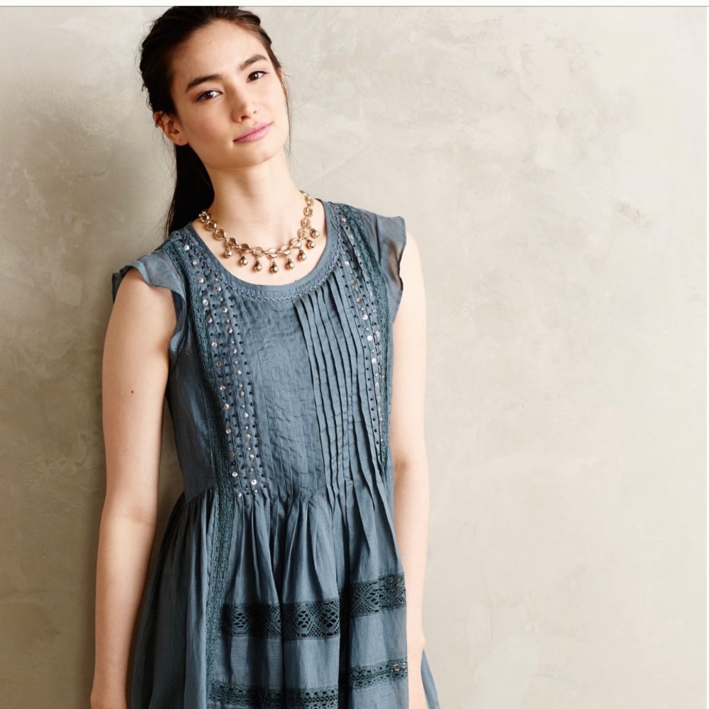 Anthro Blue Sequined Boho Dress